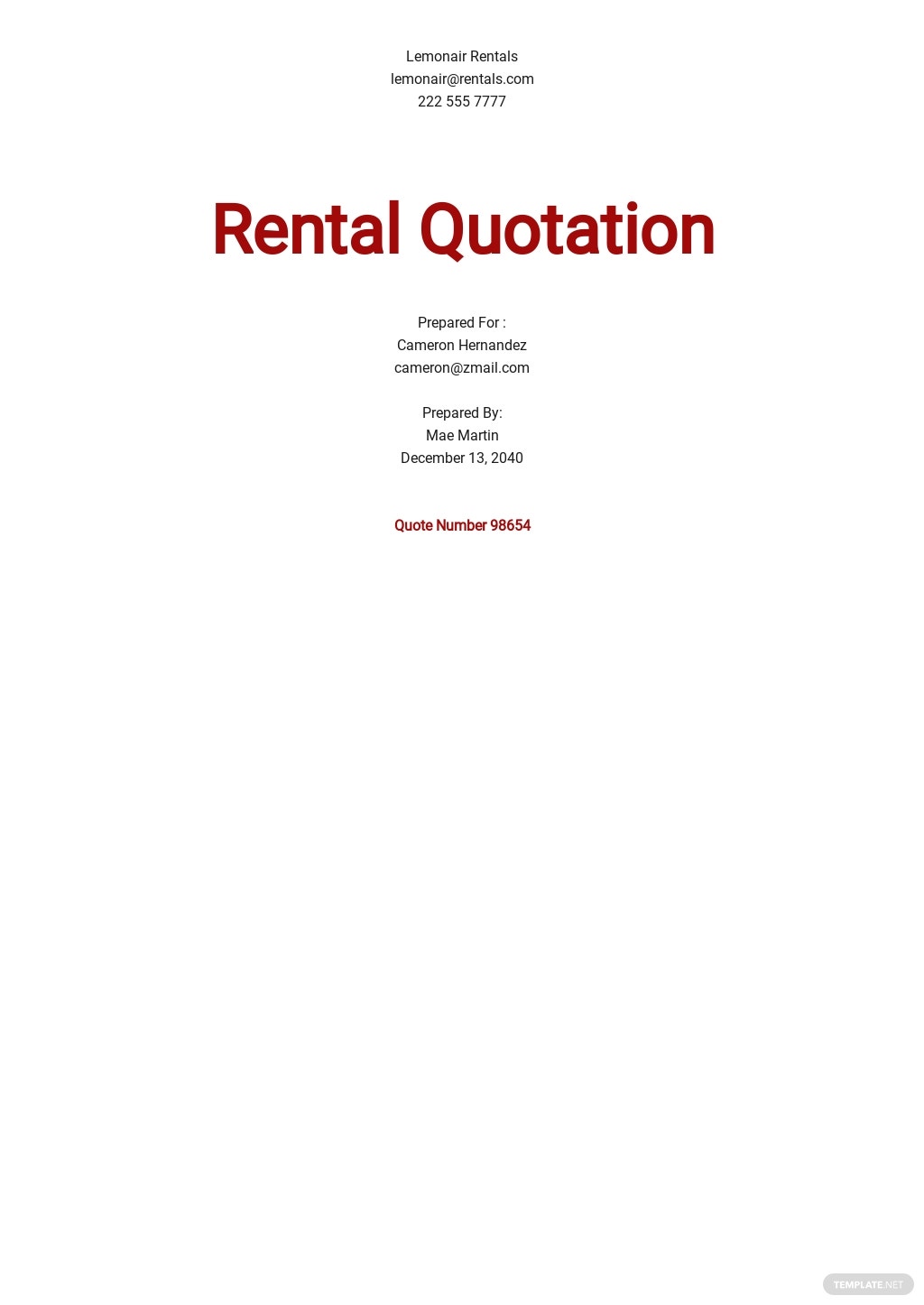 free rental quotation format template