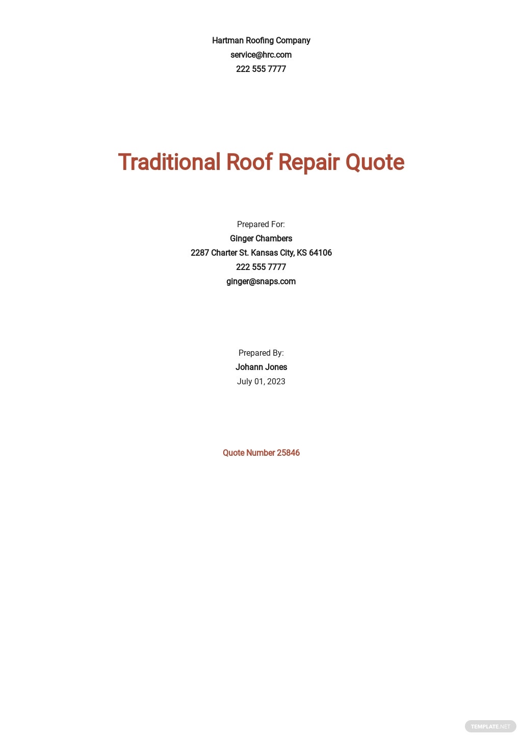 free roof repair quotation template