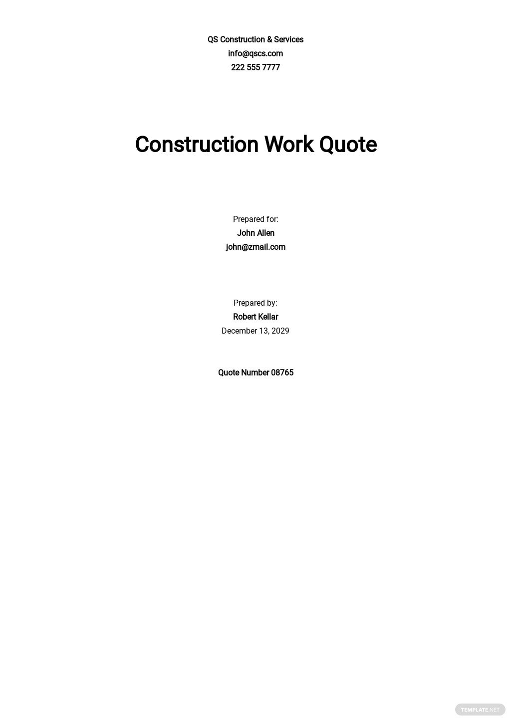 free simple construction quotation template