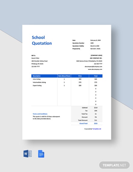 free simple school quotation template