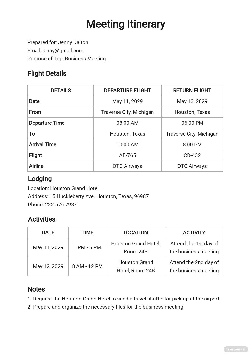 meeting-itinerary-template