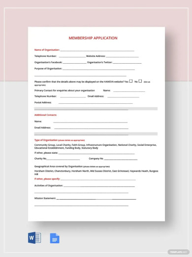 membership application form templates