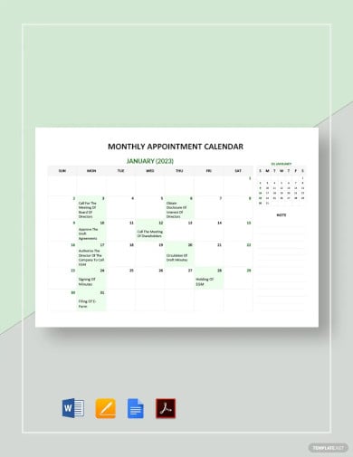 monthly appointment calendar template
