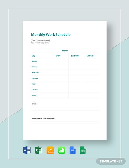 monthly work schedule