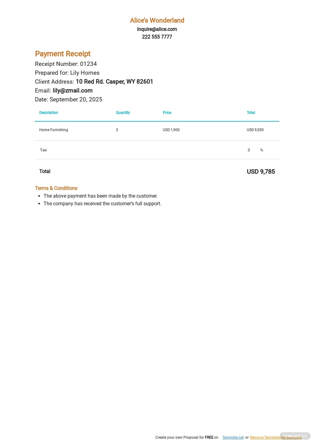 Sample Receipt Of Payment Template