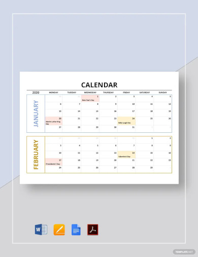 Calendar Template - 42+ Printable Word, Excel, PDF, PSD, Indesign, EPS ...