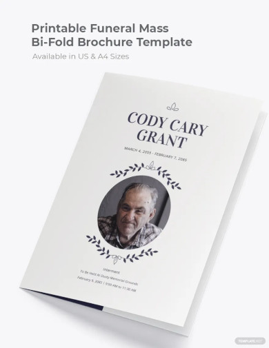 printable funeral mass bi fold brochure template