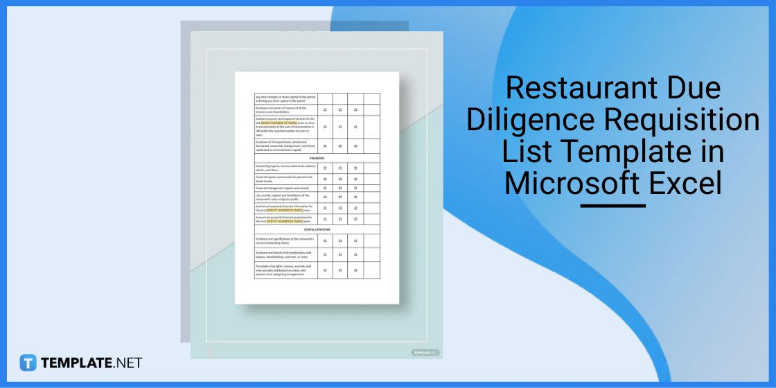 restaurant due diligence requisition list template in microsoft excel