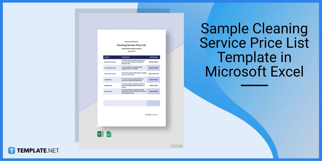 sample cleaning service price list template in microsoft excel