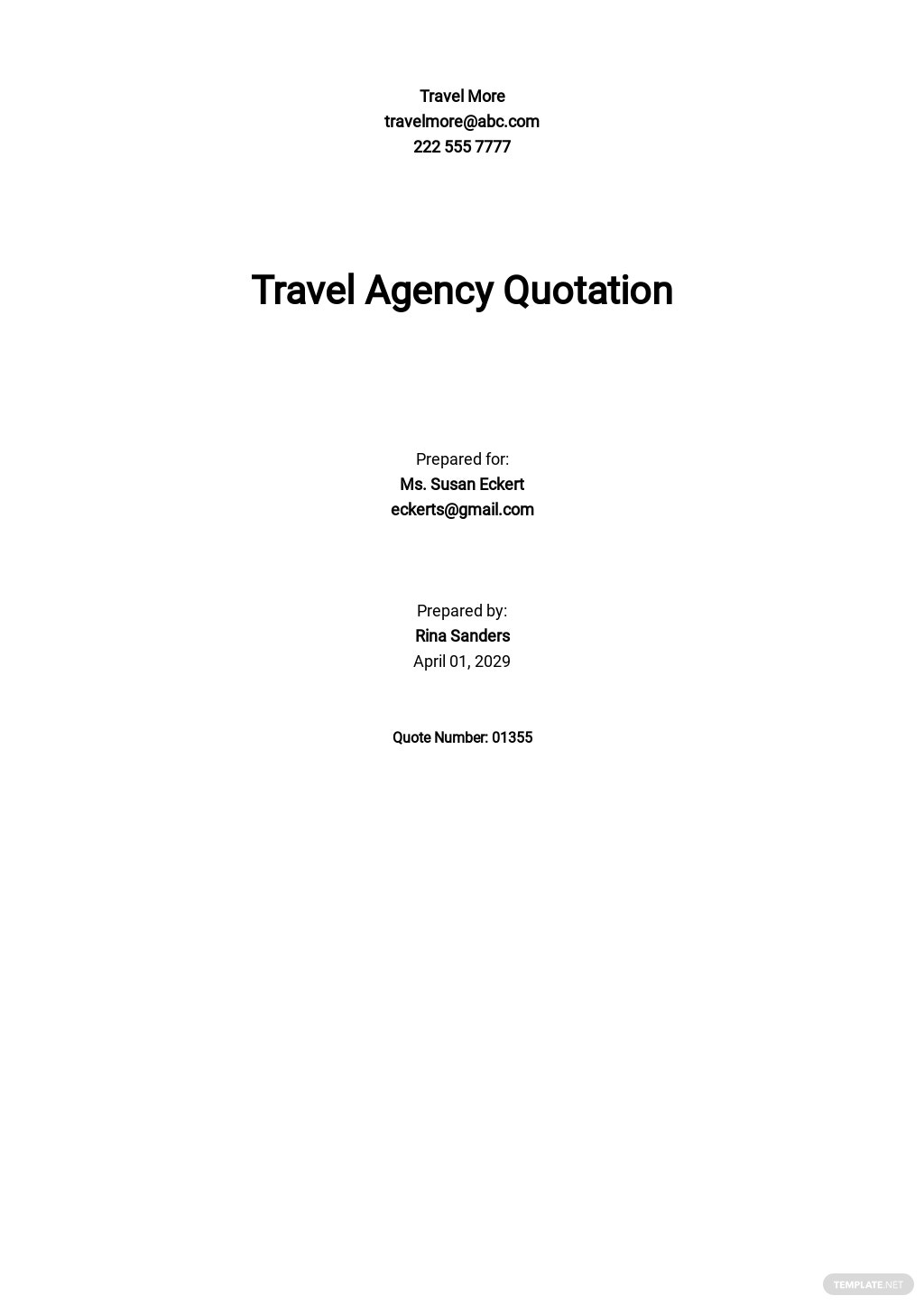 simple travel agency quotation template