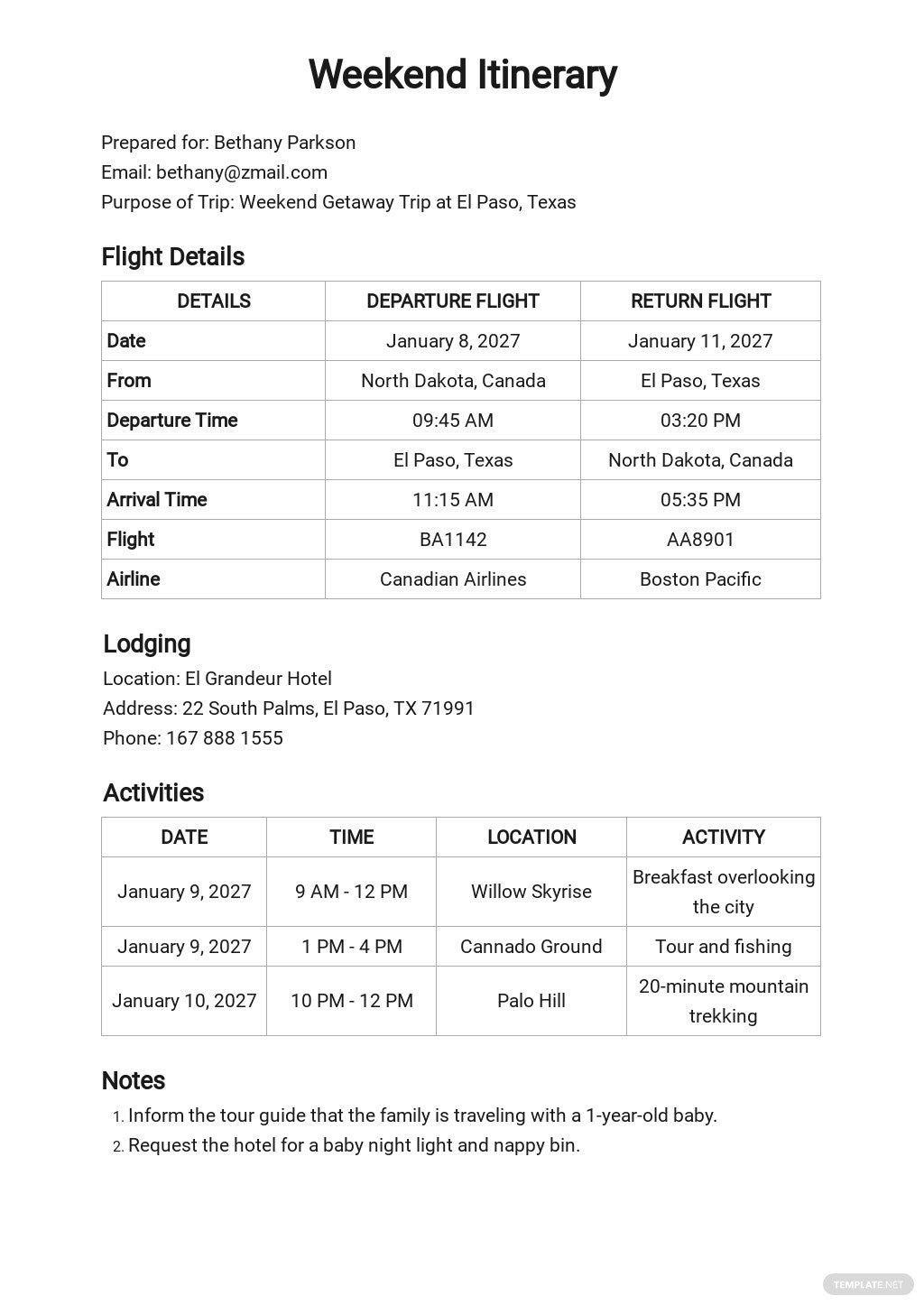 hotelweekend-itinerary-template