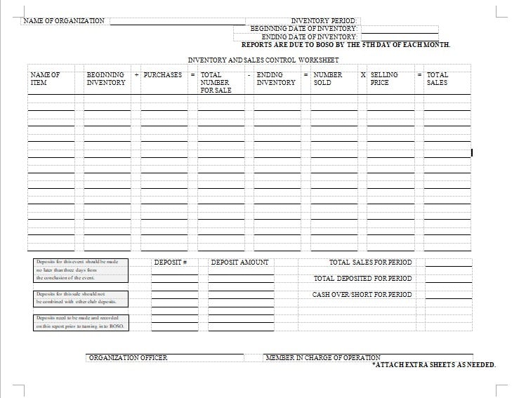 inventory and sales control worksheet example