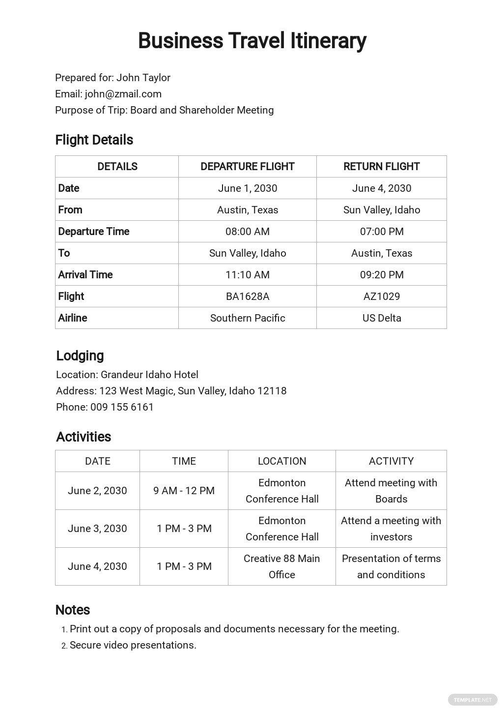 wordfree-business-travel-itinerary-with-meeting-schedule-template