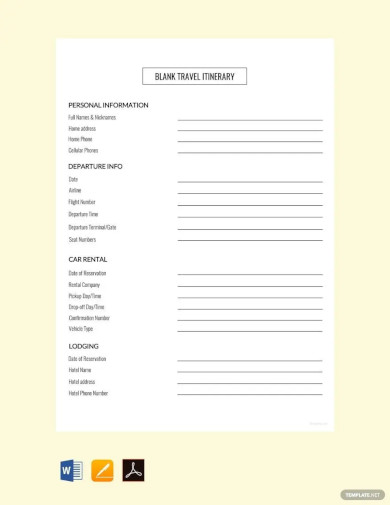 blank travel itinerary template