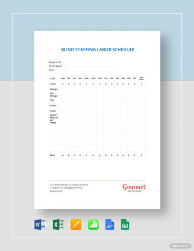 blind staffing labor schedule planner template