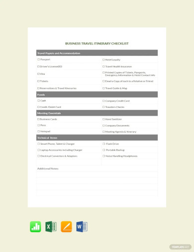 business travel itinerary checklist template