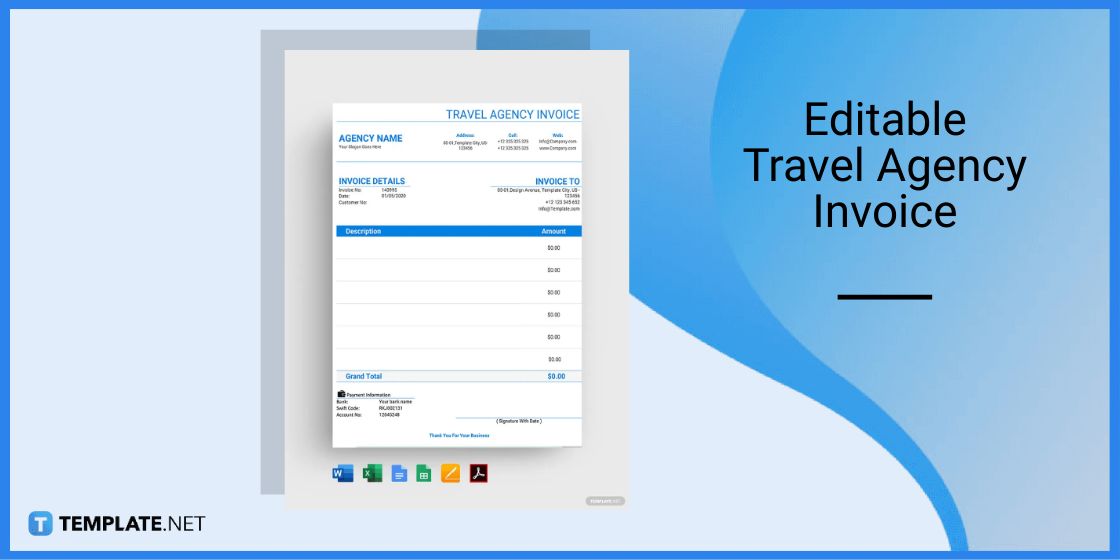 editable travel agency invoice template in microsoft word