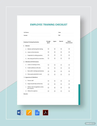 employee training checklist templates