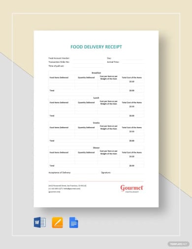 food delivery receipt template