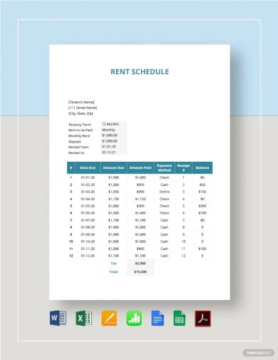 rent schedule template