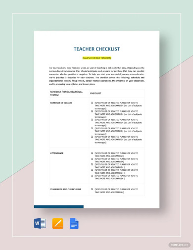 teacher checklist template