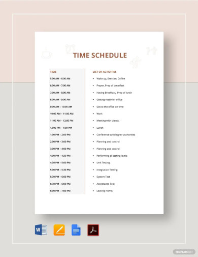 time schedule templates