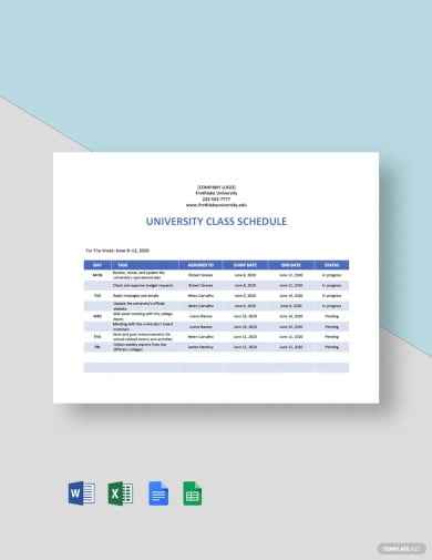 university weekly schedule template