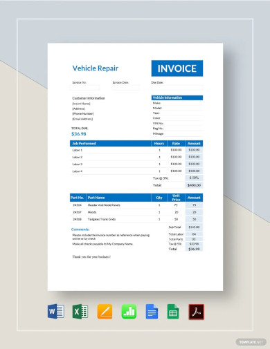 vehicle repair invoice template