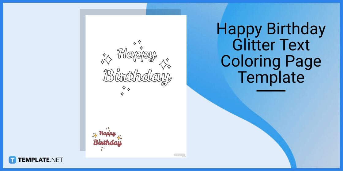 happy birthday glitter text coloring page template