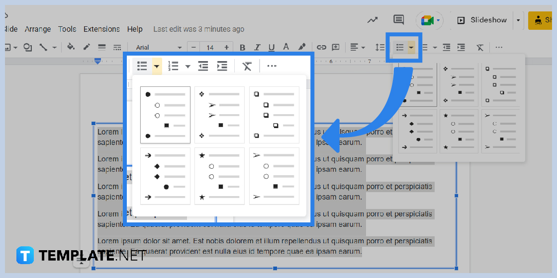 how to add bullet points and color in google slides step