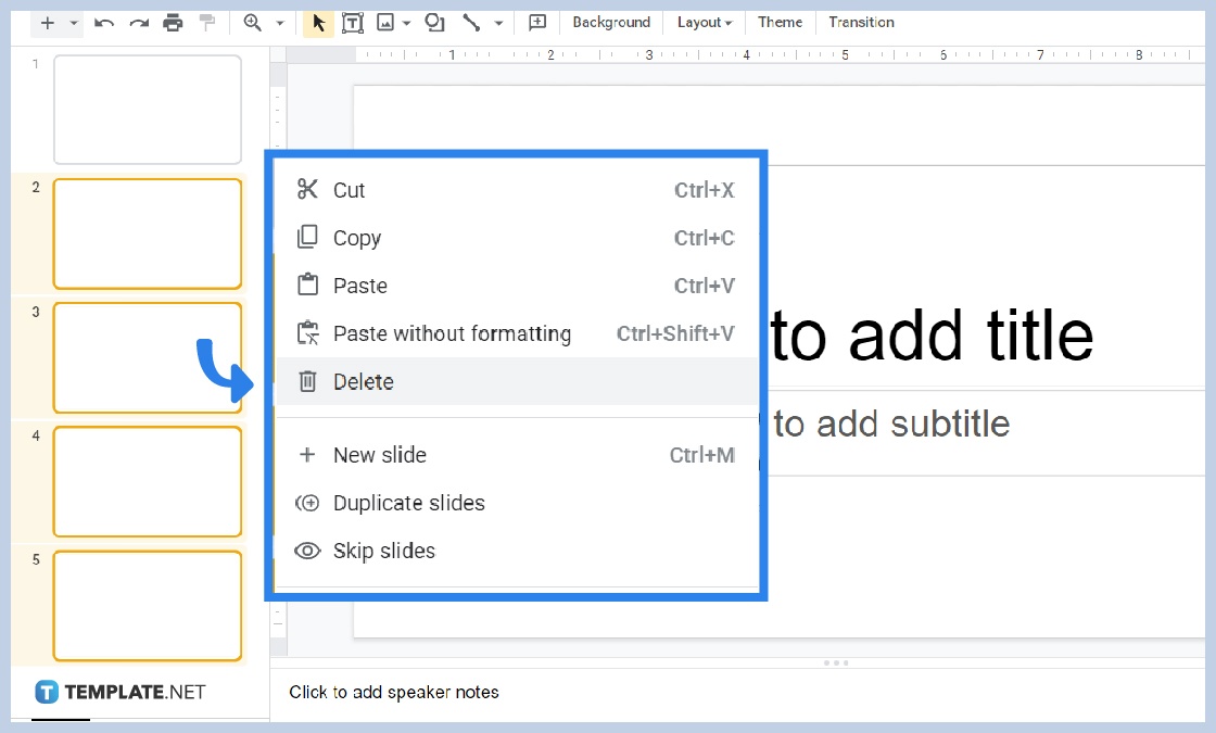 how to add delete one slide or multiple slides on google slides step