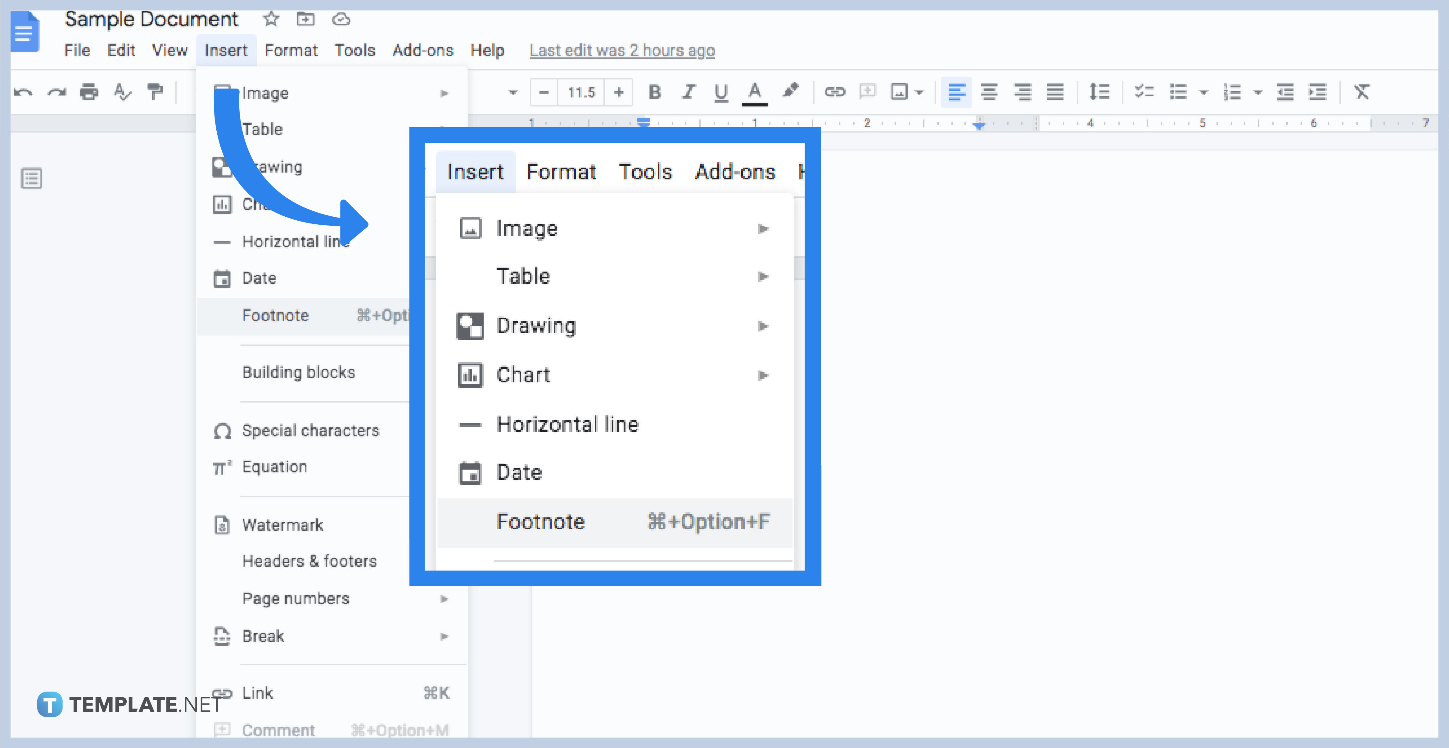 how to add footnotes in google docs step