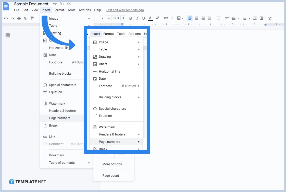 how to add page numbers in google docs step