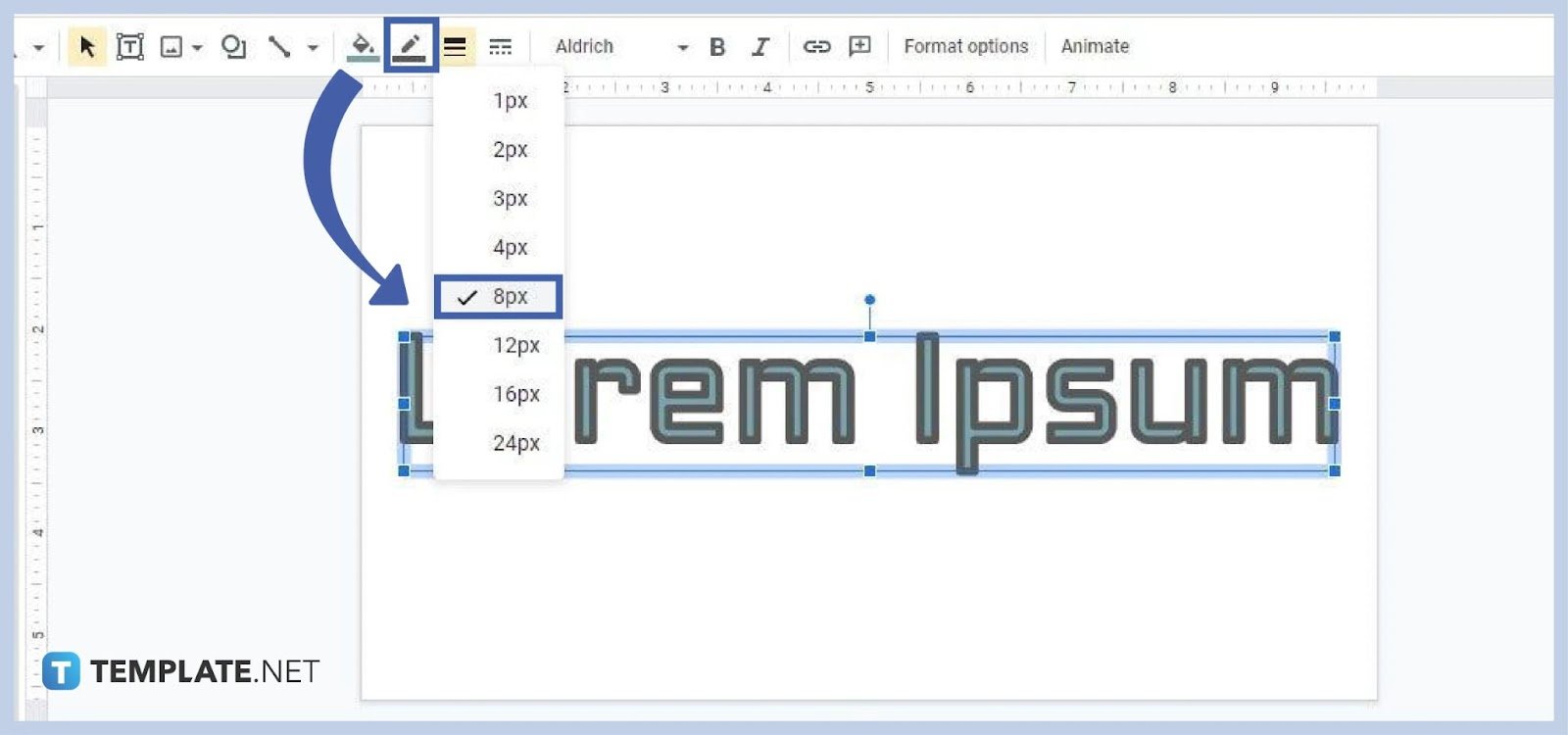 how to create an outline on text in google slides step