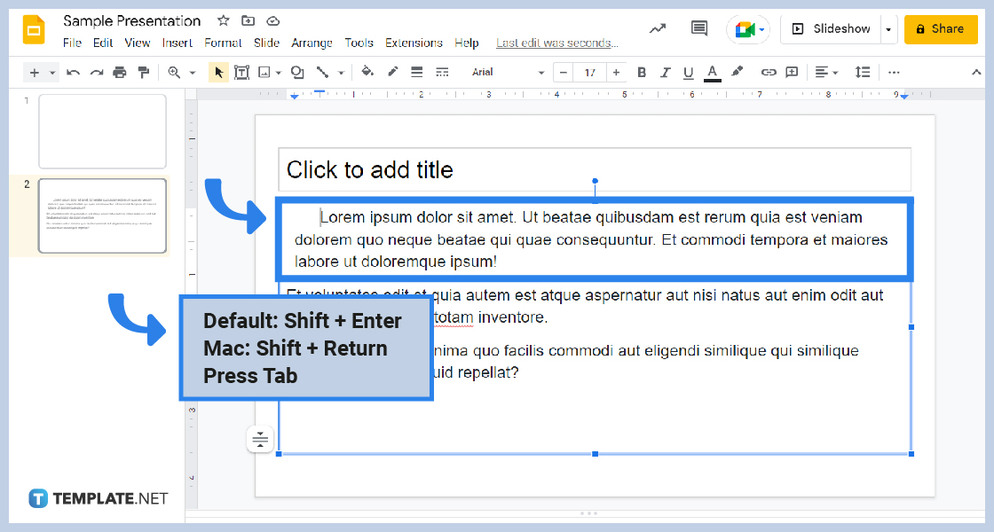 how to do make hanging indent on google slides step