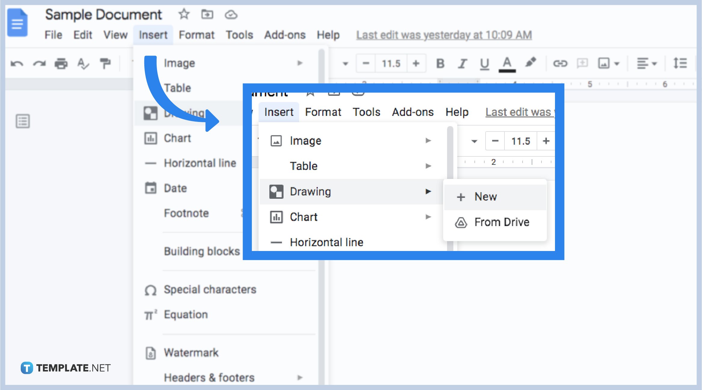 how to draw on google docs step