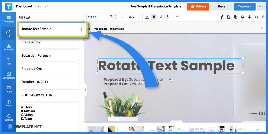 how to rotate text in google slides step