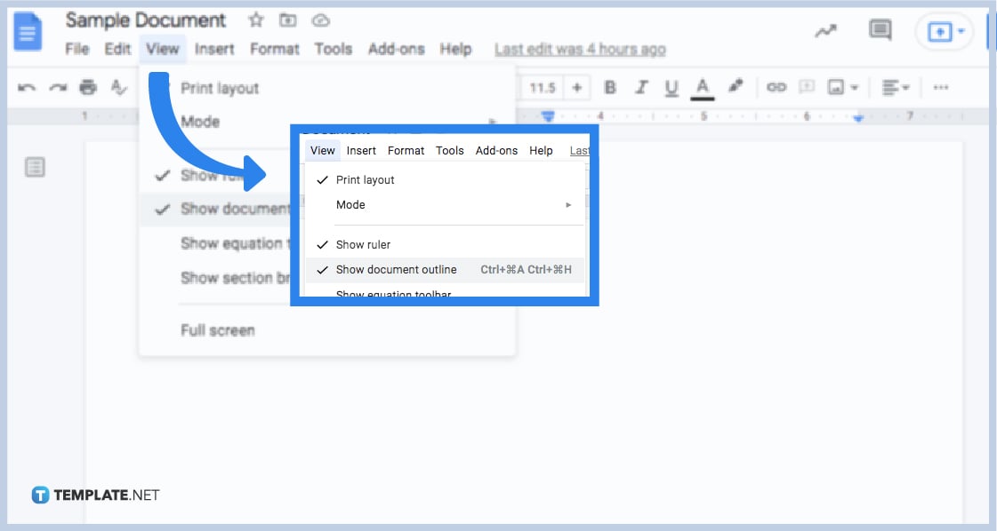 how to use the document outline in google docs step