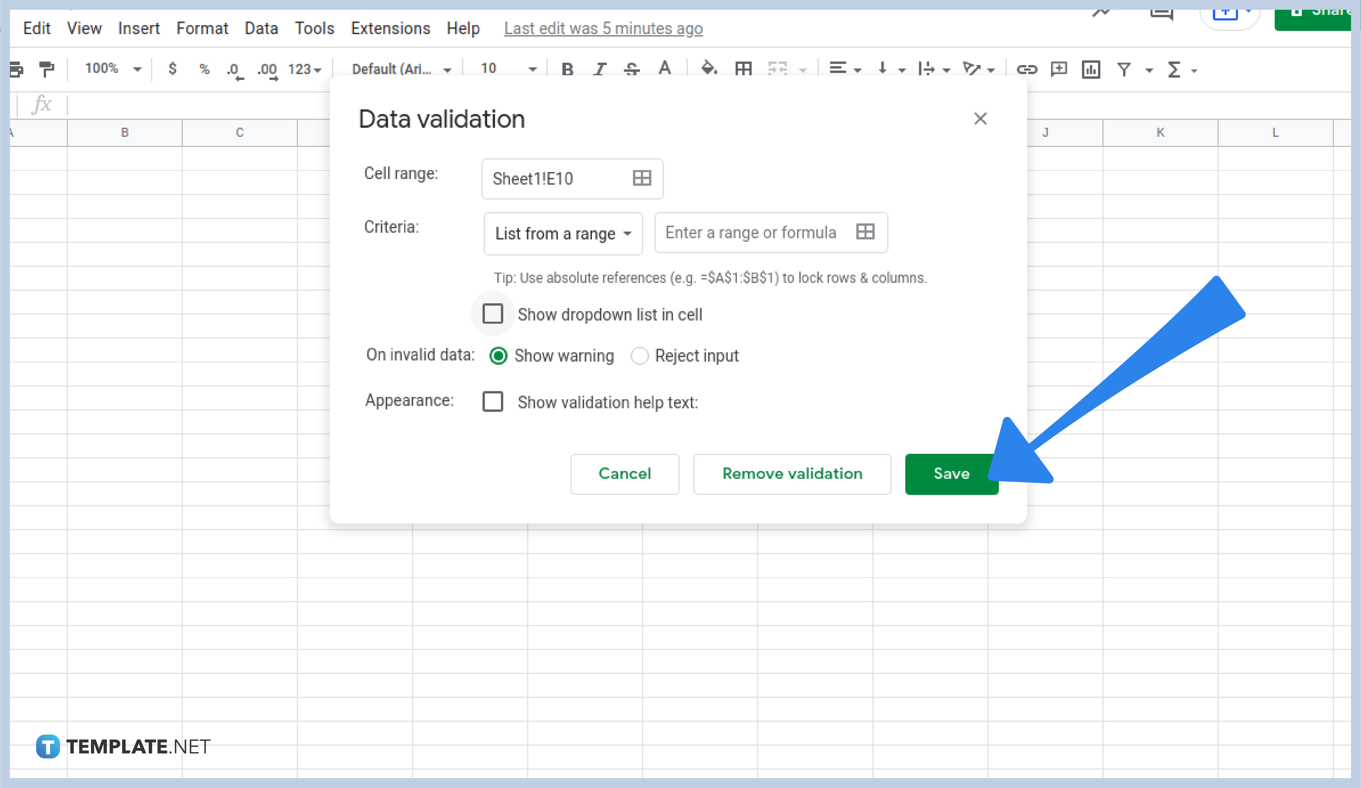 create drop down list in google sheets step