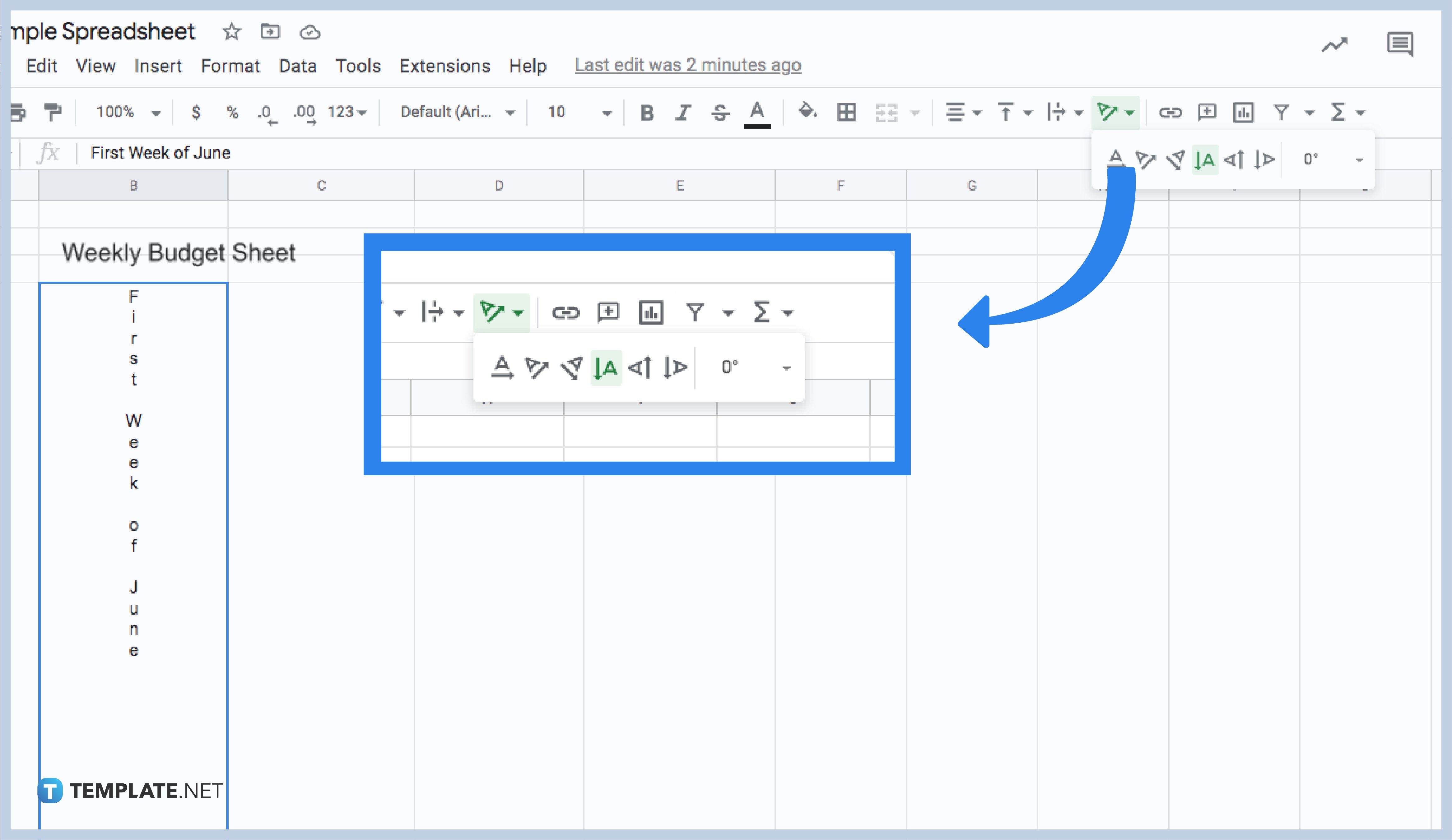 how to add rotate text in google sheets step