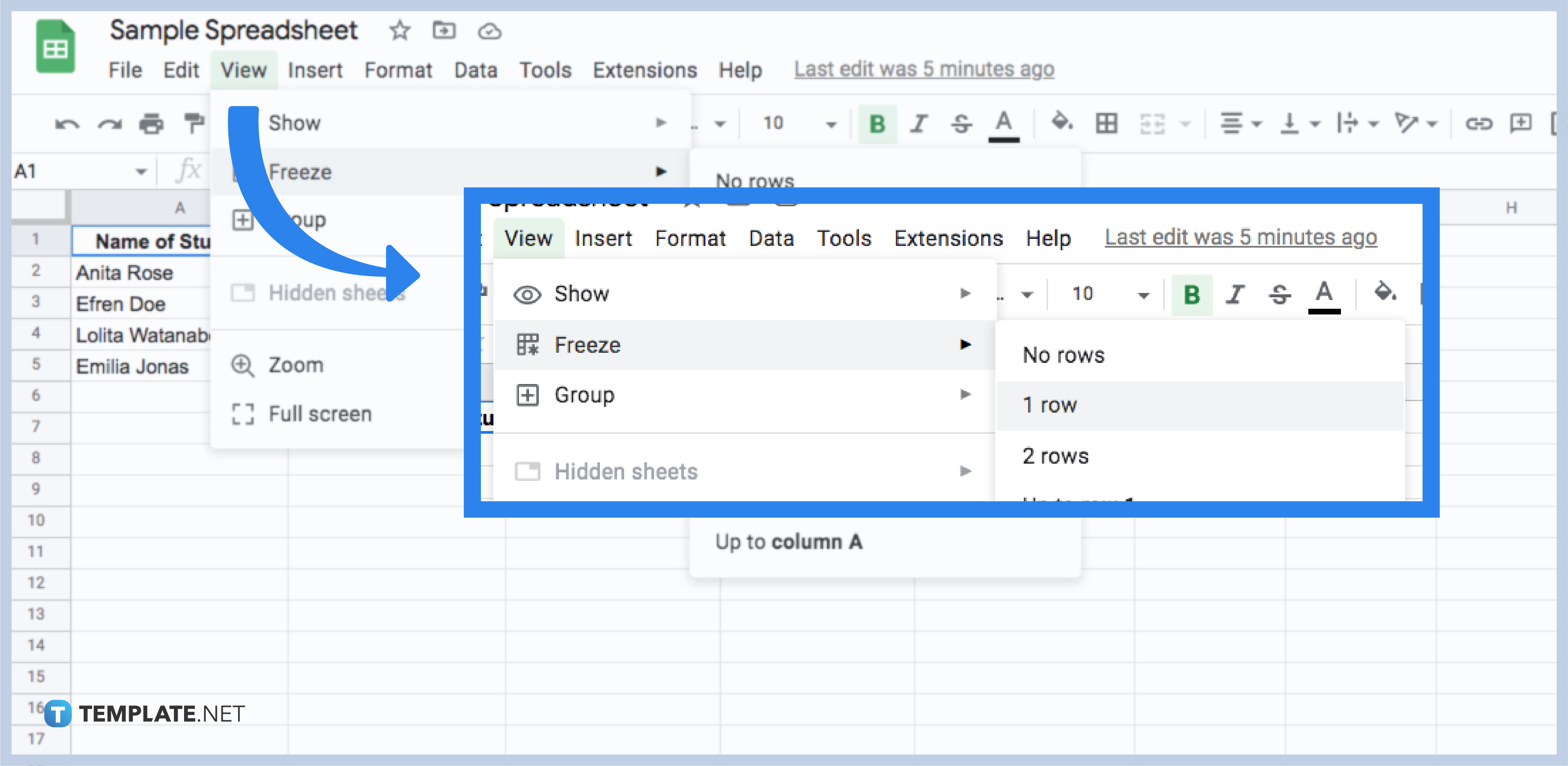 how to keep a row fixed in google sheets step