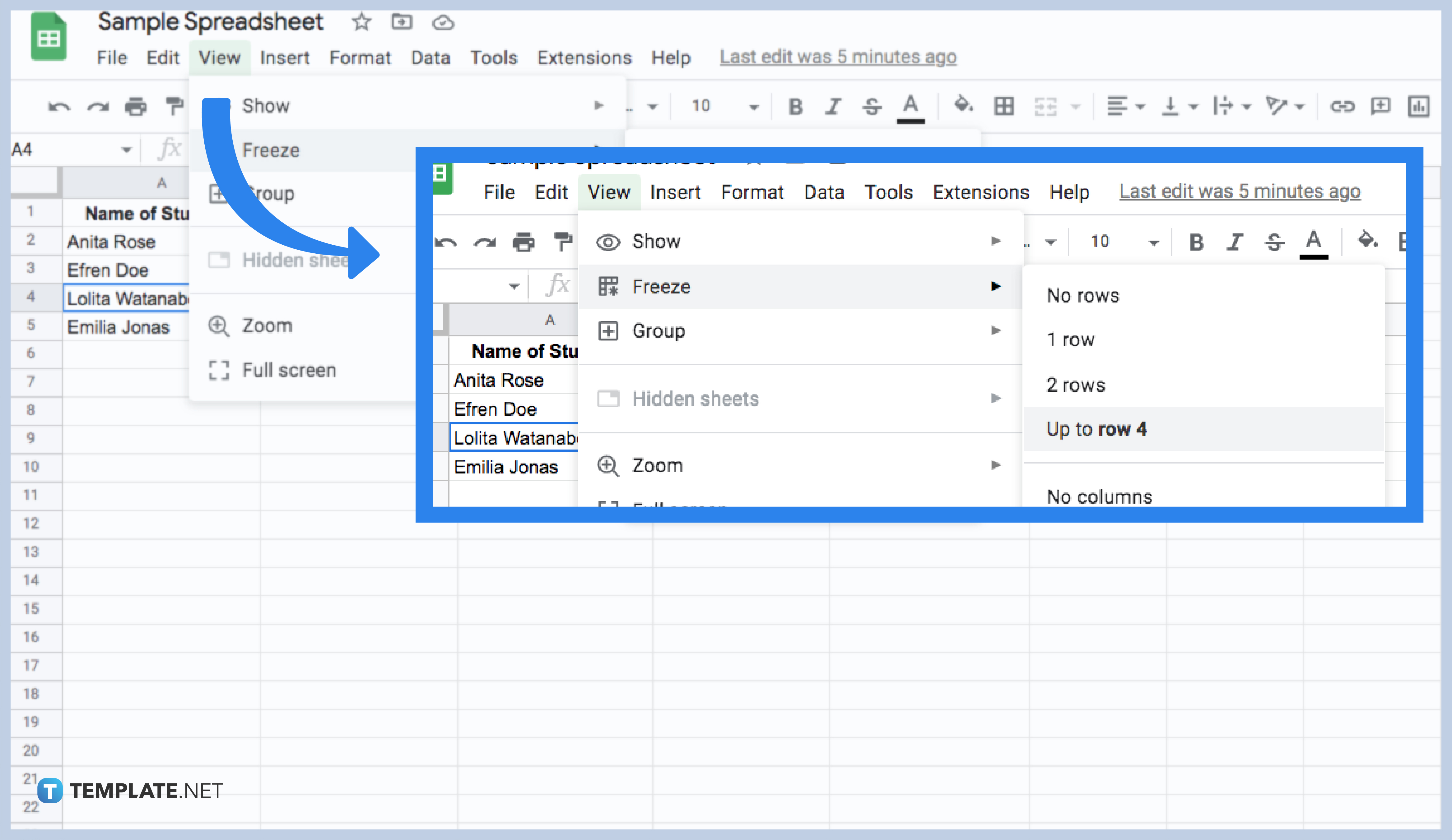 how to keep a row fixed in google sheets step