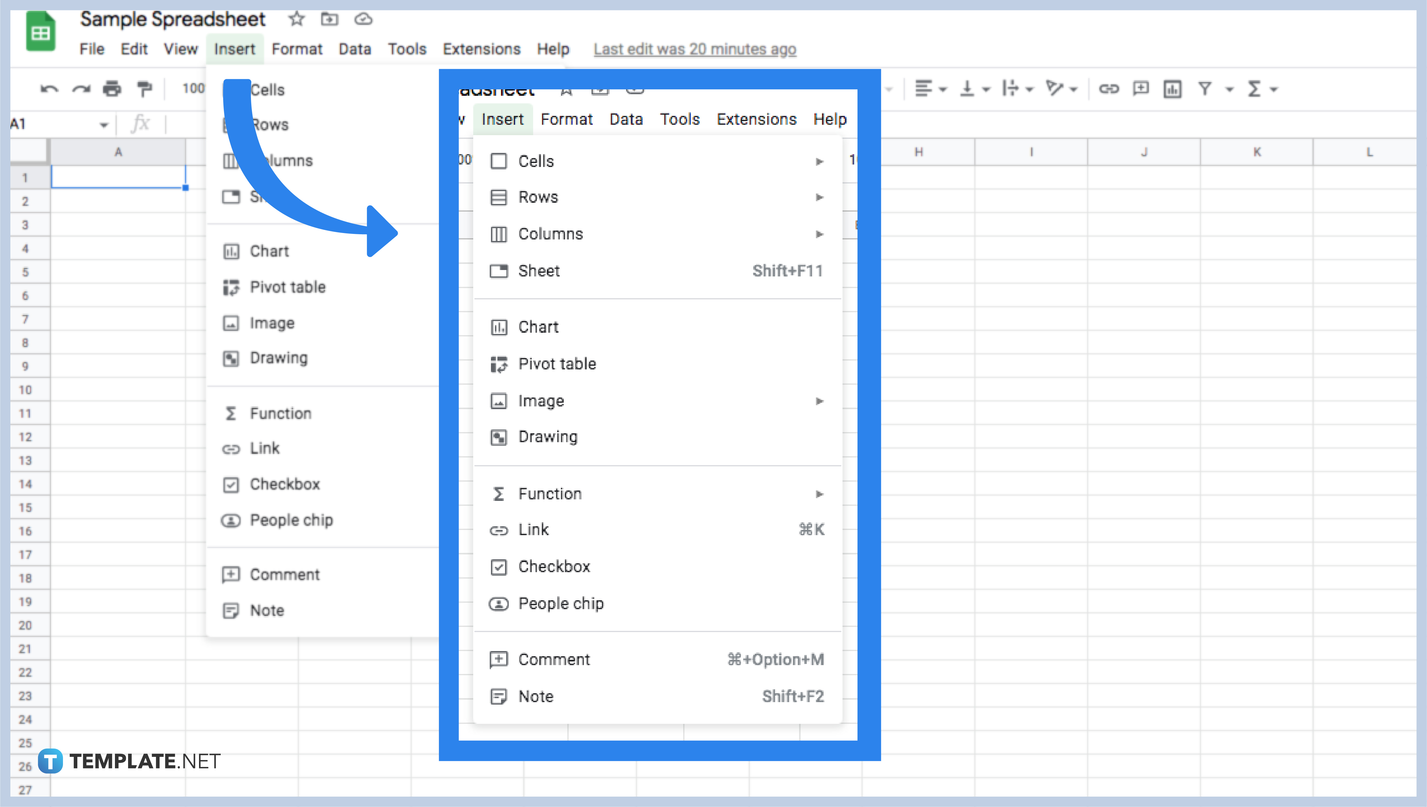 how to insert add hide rows or columns in google sheets step