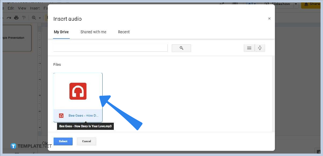 how to insert mp3 into google slides step