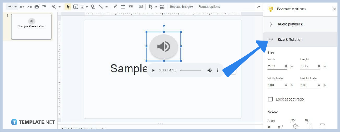 how to insert mp3 into google slides step