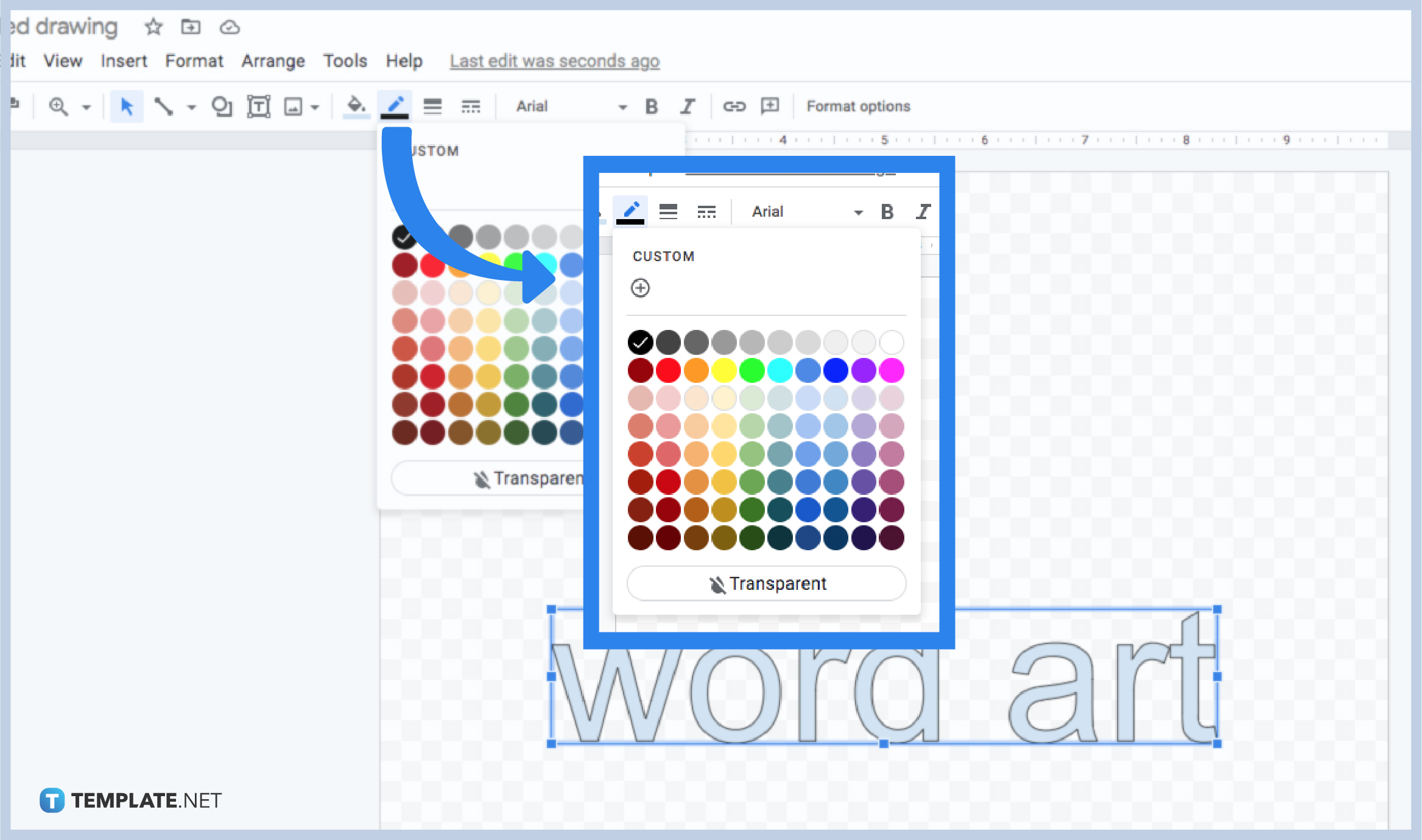 how to insert word art in google drawings step