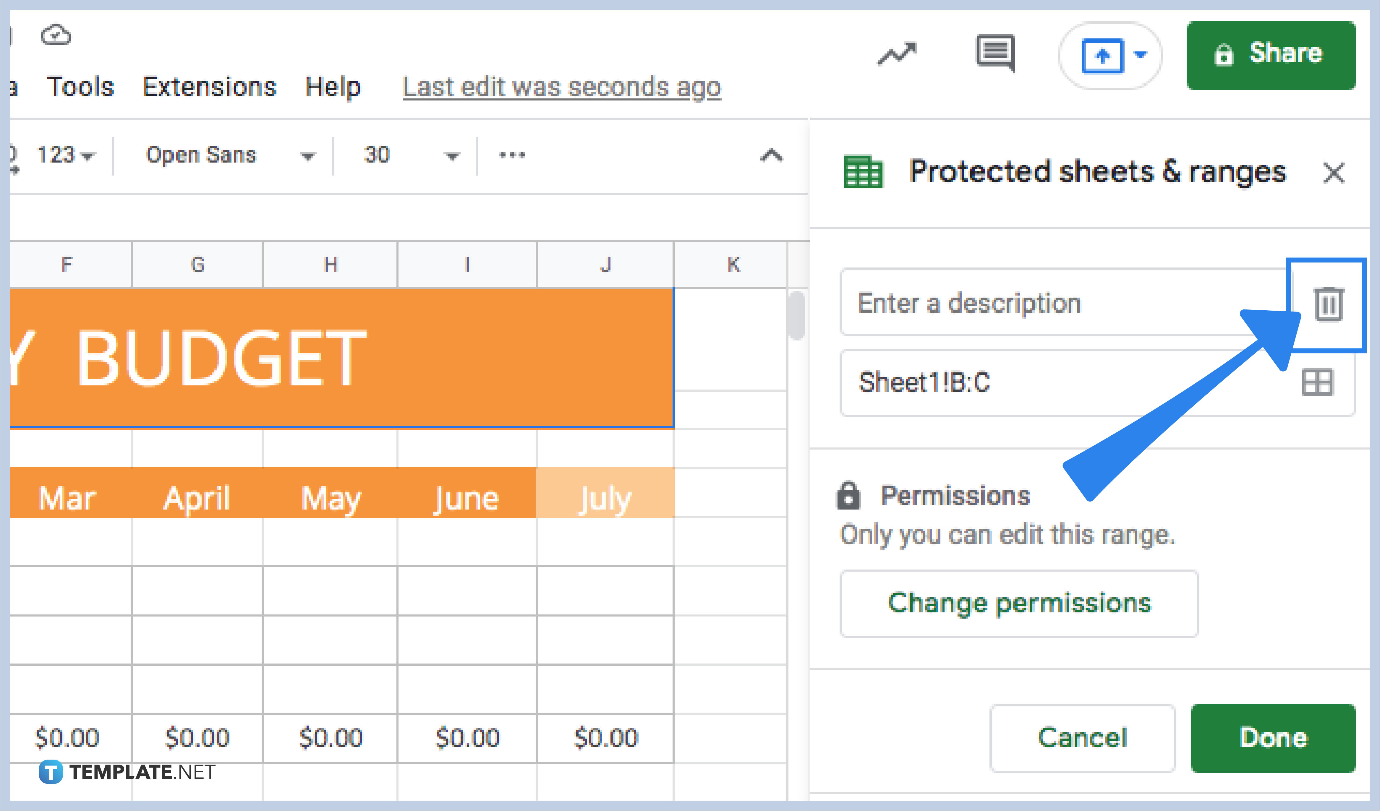 how to lock or unlock a column in google sheets step