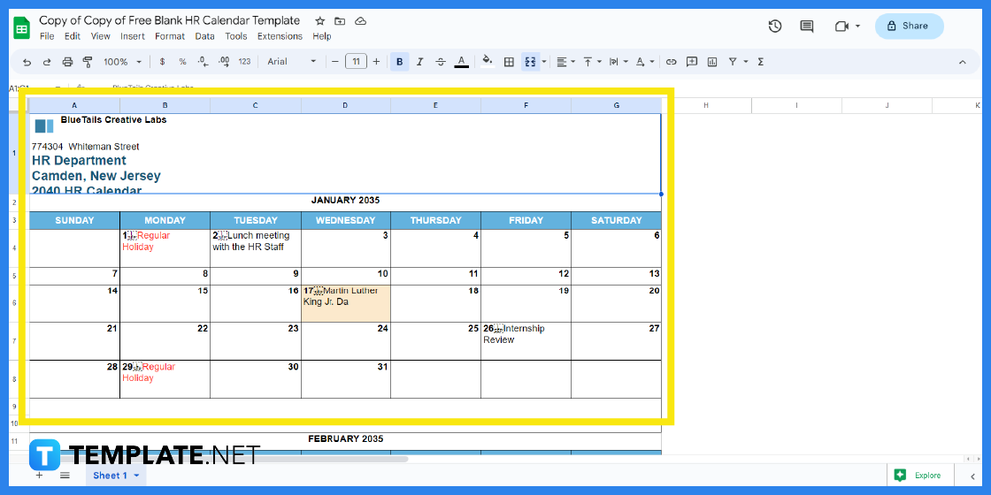 how to make create a calendar in google sheets step