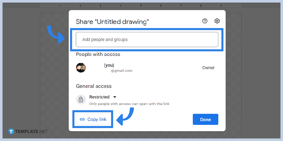 how to share and export drawings on google drawings step