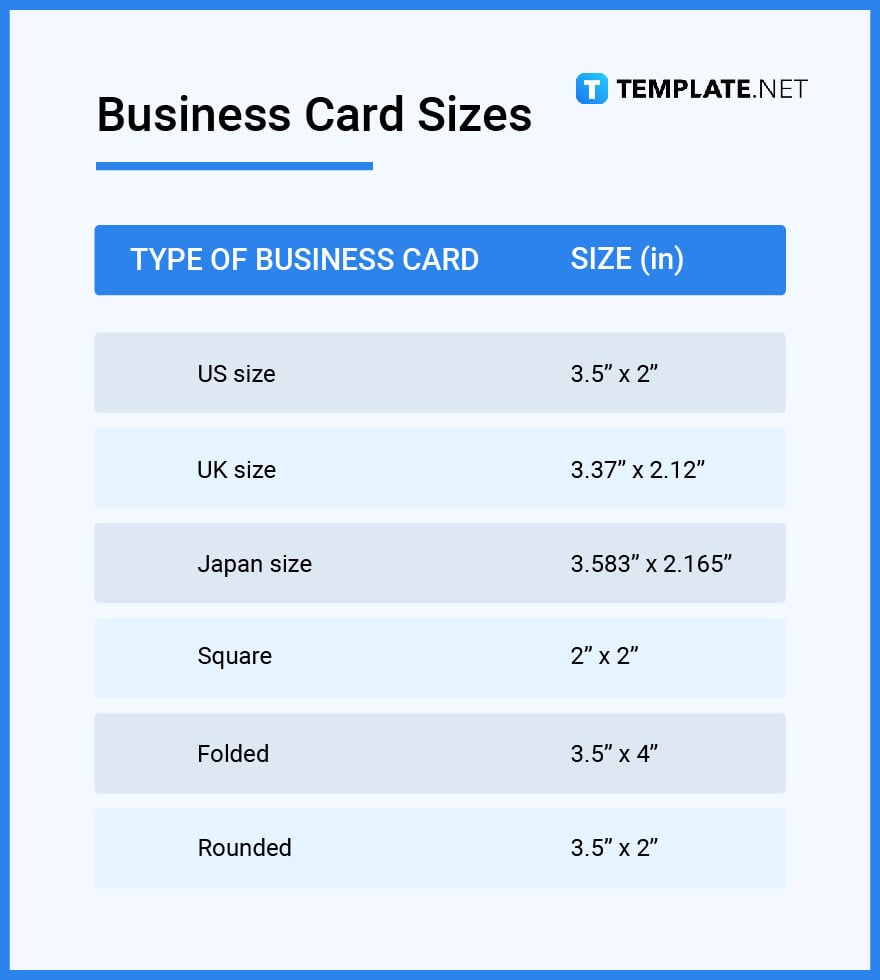 business card sizes